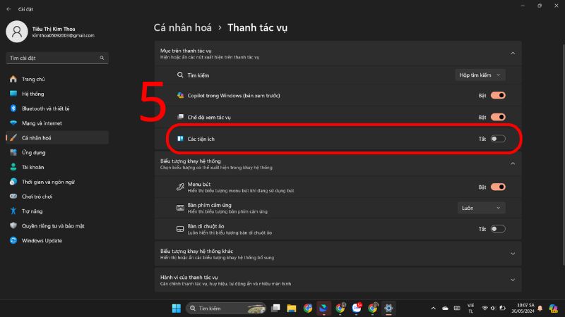 cách tắt thời tiết trên win 11